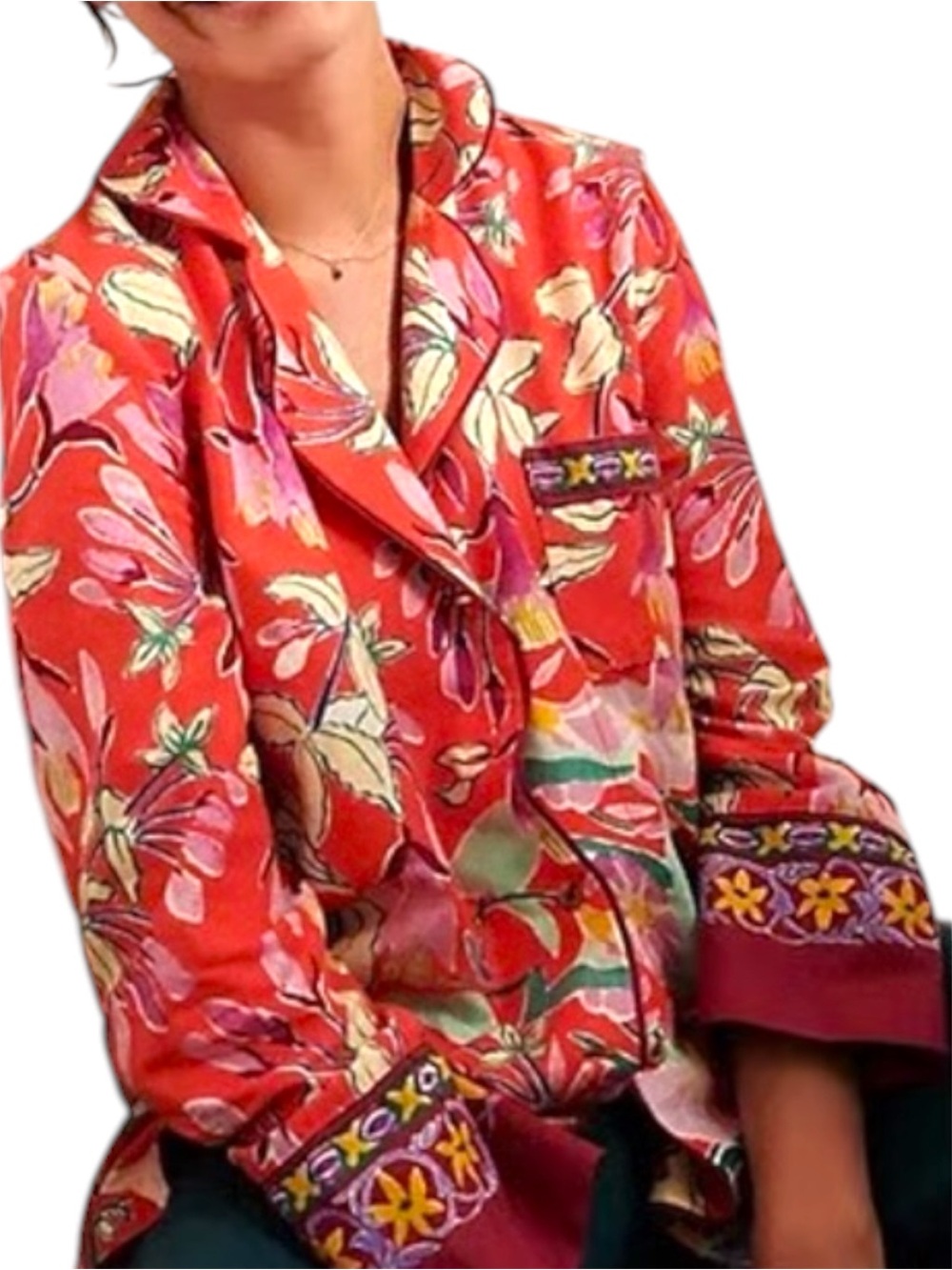 Anthropologie Cheetah Dreams Lil Sire Floral Button-Up Shirt Size 2X Pajama